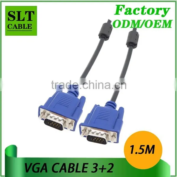 SLT High Quality 1.5M 3+2 VGA Male to VGA Male Cable 15pin for Computer Monitor Projector Laptop Hdtv LCD Etc Multimedia