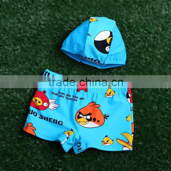 Promotional Fashion Yellow Cartoon Red Birds Little Boy Swimming Trunk Cap With Kids Bathing Swimwear Child Swimming Shorts photo-5