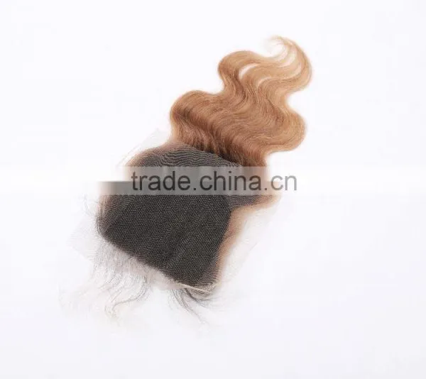 Brazilian Hair Ombre Color Lace Closure 100% Human Body Wave Hair Top Grade 10A Two Tone 1B/27# Ombre Color Lace Closure photo-2