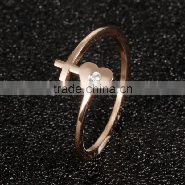 New Product 2017 Fashion 18K Rose Gold Plated Elegant Ring Woman With Heart and Cross photo-2