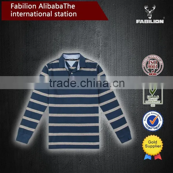 2016 Hot Selling Washed Striped Long Sleeve for Big Size Polo Shirt photo-4
