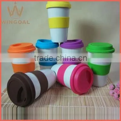 WG398 Ceramic Double Wall Travel Mug With Silicone Lid,colorful Ceramic Mug Quality Choice