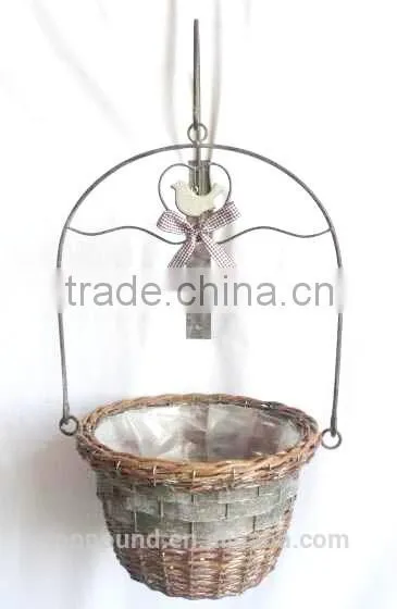 Decorative Wall Hanging Wooden Flower Pot With Metal Bracket and Hook photo-2