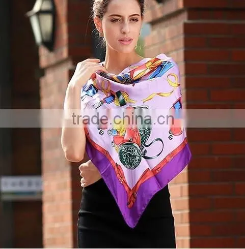 Customized Silk Satin Square Scarf With Perfume Pattern Quality Choice photo-2