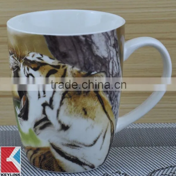 11OZ Tiger Design Two Sides Decal Printed Coffee Cups, Shiny Surface New Bone China Mug, KL5002-A431 photo-3
