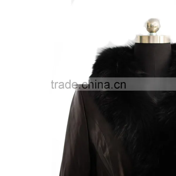 2015 New Fashion Women Leather Coat With Fox Fur Trim Hot Sale photo-4