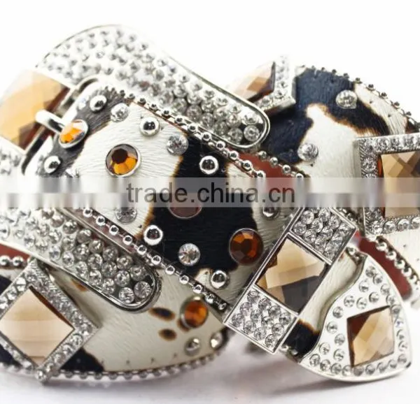Western Cow Print Leather Brown Concho Studded Cowgirl Crystal Belt photo-3