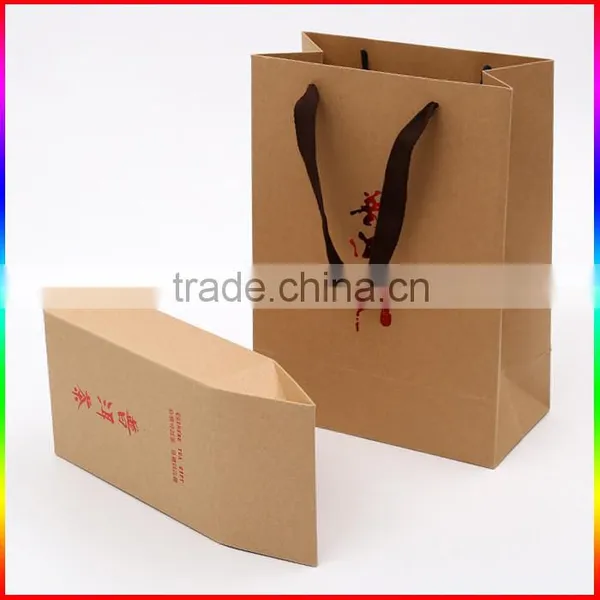 Brown Kraft Paper Packing Bag Packing Box With Red Foil Printing and Ribbon photo-2