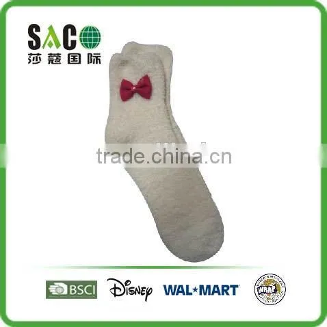 plain bowknot plain fluffy socks