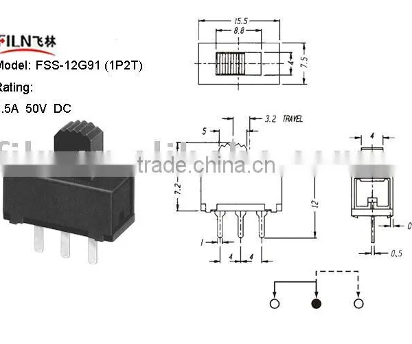 Slide Switch FSS-12G91 (dip slide switch , miniature slide switch, mini slide switch)
