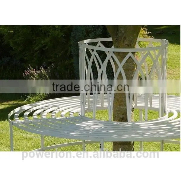 POWERLON Antique White Metal Tree Bench Garden Furniture Vintage Style photo-3