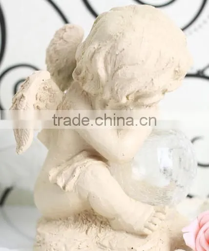 Resin Solar Lighting Angle Figurine Holding a Luminur Glass Globe Garden Ornamenet photo-2