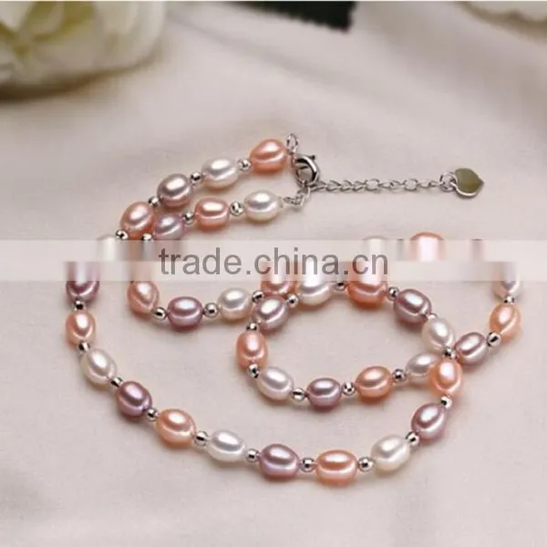 3-4mm Rice Shape Freshwater Pearl Necklace and Bracelet Sets photo-2