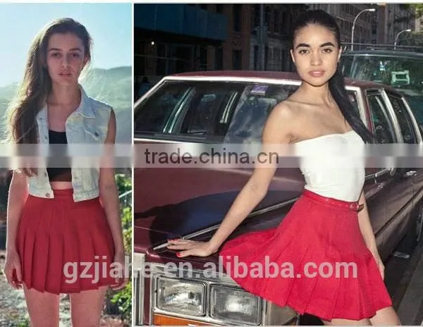 2015 American Apparel Street Fashion Woman Lady High Waist Ball Tennis Pleated Skirt XS-L White Black Red Pink Yellow photo-2