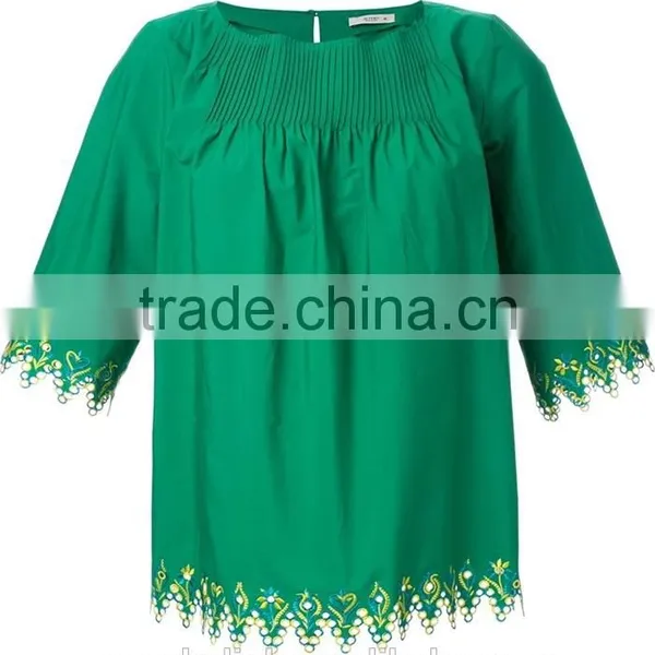 Unique Design Ladies Green Embroidered Blouses Customized photo-4