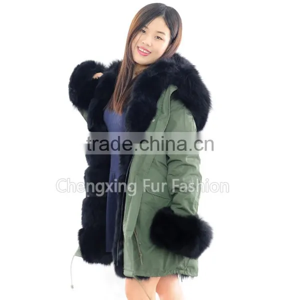 CX-G-P-02 Wholesale Winter Real Fox Fur Jacket / Army Green Fur Parka Coat With Real Fur Collar photo-5