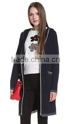 2017 Women's Open Front Heavy Hooded Mongolian Cashmere Coat With Pockets photo-2