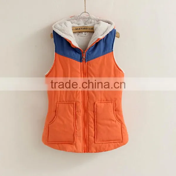 2014 New Fall and Winter Hooded Cotton Vest With Japanese Models Hit the Color Sherpa Cotton Vest for Women Factory Direct