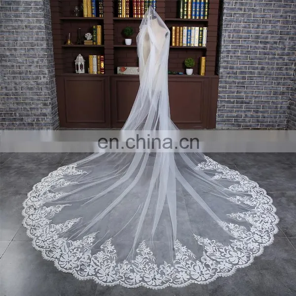 HSP1702 Luxury Real Photo Wedding Veils 3 Meters Long Lace Appliqued Bridal Veil photo-6