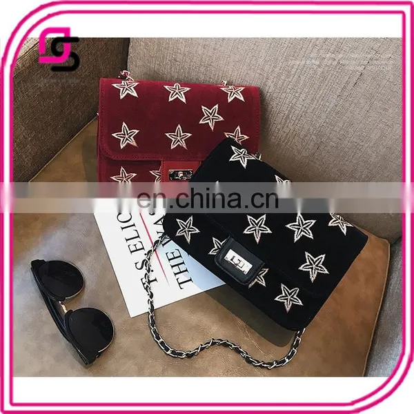 Star Embroidery Small Square Daypack Bag Fashion Printed Suede Ladies Bags