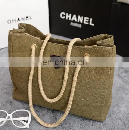 Korea Fashion Shoulder Bag Linen Cotton Ladies Handbag With Hemp Rope In Stock photo-5