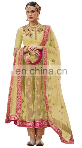 Wedding Wear Stylish Lime Yellow Color Lehenga Choli + Bottom Pant Style Anarkali Suits Dress Material 2017 photo-2