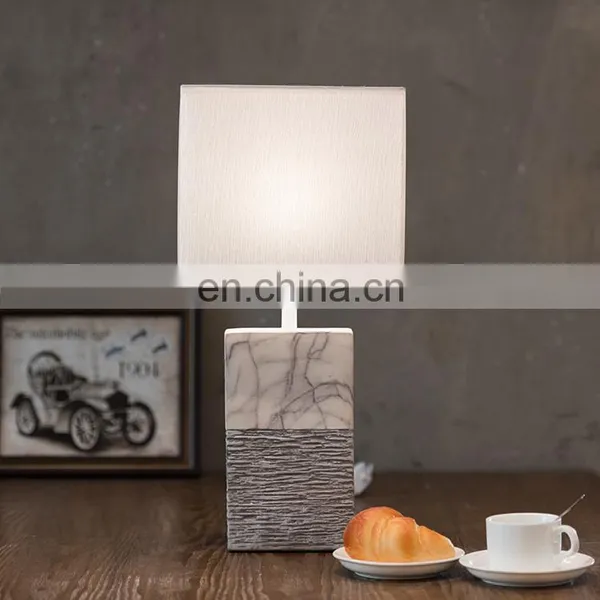 Wholesale Cuboid Pillar Shape Ceramic Base White Marble Modern Nightstand Table Lamp for Hotel Bedside photo-5