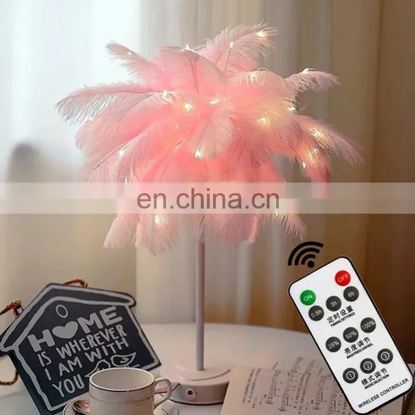 Modern Design Contemporary Contracted Nordic Creative Romantic LED Ostrich Feather Table Lamp Decor With Remote Control photo-5