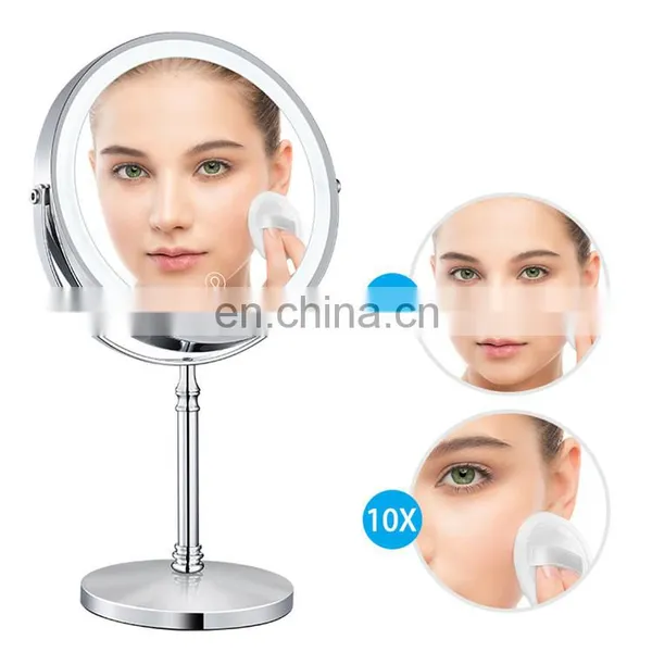 Wholesale 360 Degree 8 Inch LED Makeup Mirror Round Glass Mental Magnification Standing Make Up Mirror photo-2