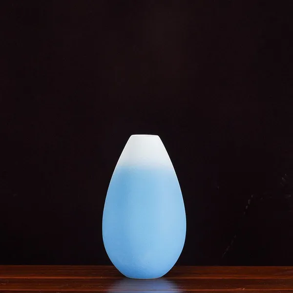 Chinese Simple Hand Made Frost White Blue Ceramic Flower Vase For Hallway Decor photo-3