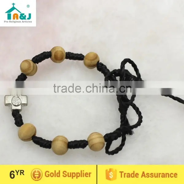 Olive Wood Beads Knotted Thread Rosary Bracelet