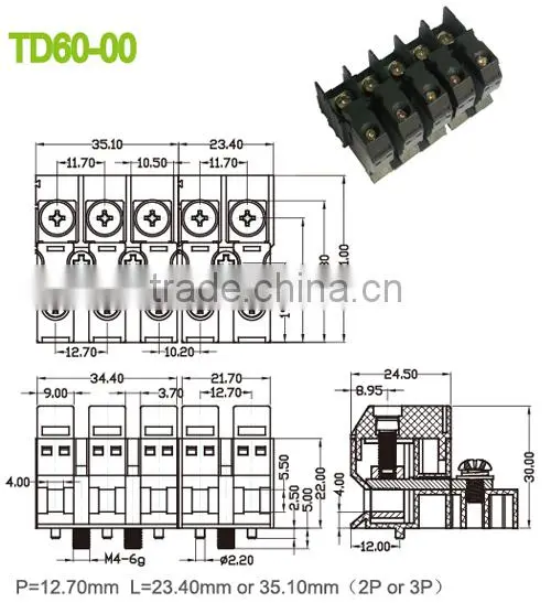 12.7mm Perforation Terminal Block 600V 60A Feed Through Terminal Block Connector photo-2