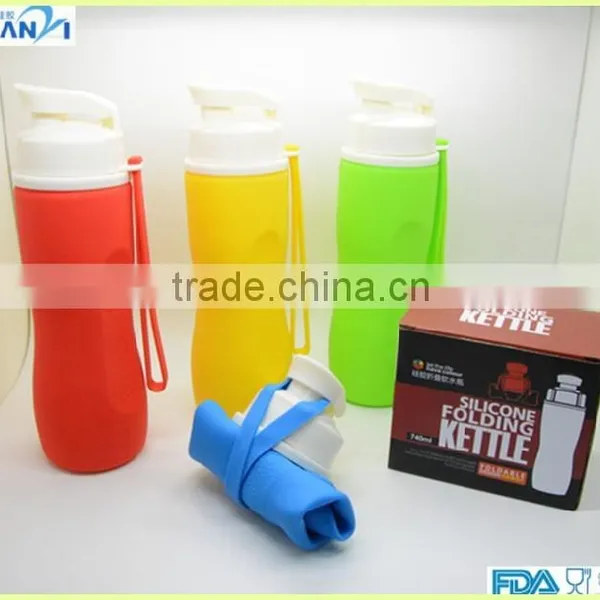 China Supplier Creative Odourless Heat Resistance Food Grade Silicone Durable Sports Water Silicone Collapsible Water Bottles
