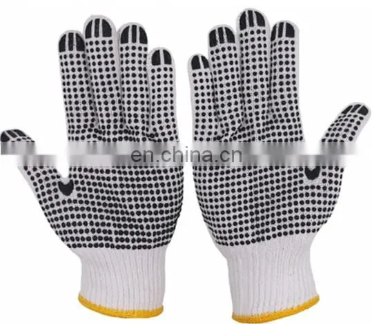 Cheap Wholesale High Quality Knitted Gloves Gardening Fabric Pvc Dotted White Cotton Gloves photo-3