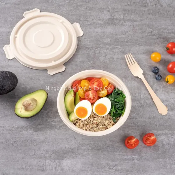 500ml Eco Friendly Biodegradable Food Packaging Salad Round Sugarcane Bagasse Paper Pulp Bowl With Lid (300/CS) photo-3