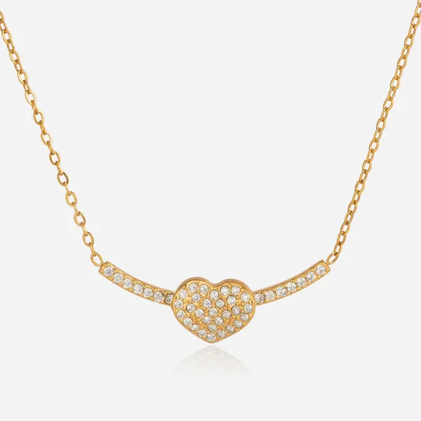 Custom Round Stainless Steel Rhinestone Charm Necklace - 18K Gold Plated Alloy photo-2