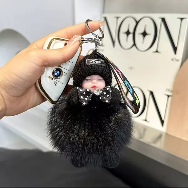 Sleeping Baby Fur Pom Pom Keychain photo-4