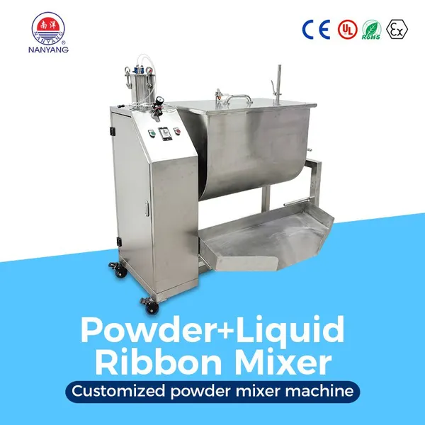 Nanyang Spray Liquid Powder Mixer – Stainless Steel W-Type Double Cone Blender with Atomizing Nozzle System, 100L-2000L Custom Capacity, GMP Standard