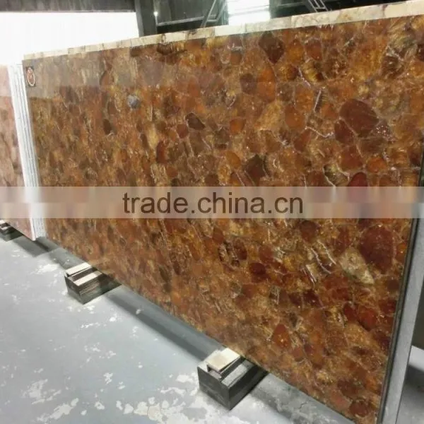 Yellow Quartz Gem Stone Artificial Marble Slabs photo-2