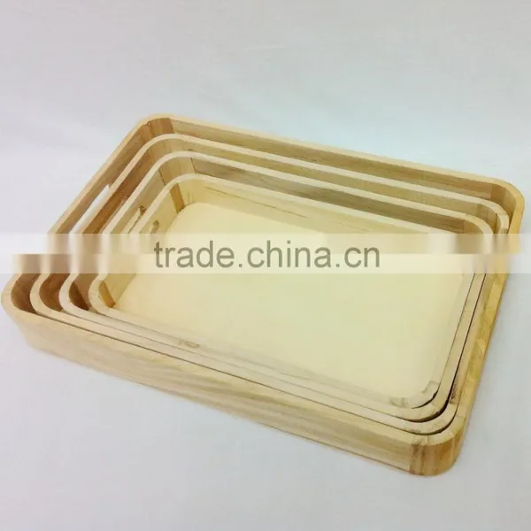 Handmade Antique Wooden 2015 Nested Rectangle Tray/plate Paulownia