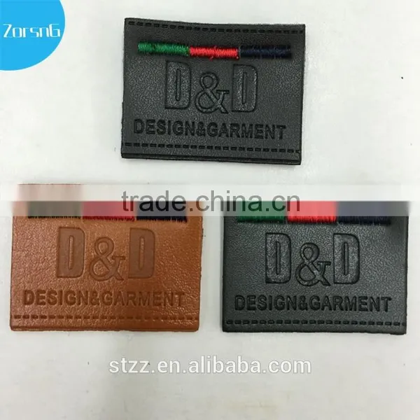 Fashion Leather Garment Patched Jeans