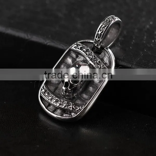 Stainless Steel Pendants, Flat Oval, With Skull Pattern & Blacken, 30x61mm, Hole:Approx 3-5mm