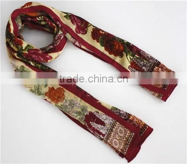 Flower Printed Wool Long Scarf photo-3