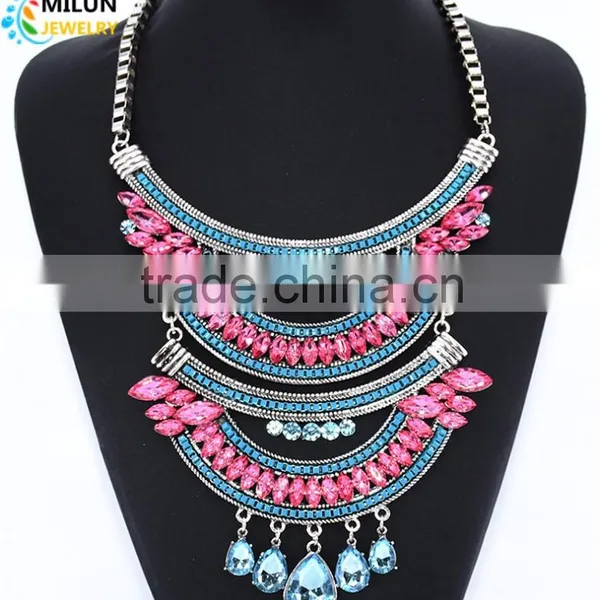 Luxury Exaggerated Necklaces AB Color Droplets Tassel Alloy Pendant High-grade Women Fashion Maxi Necklace