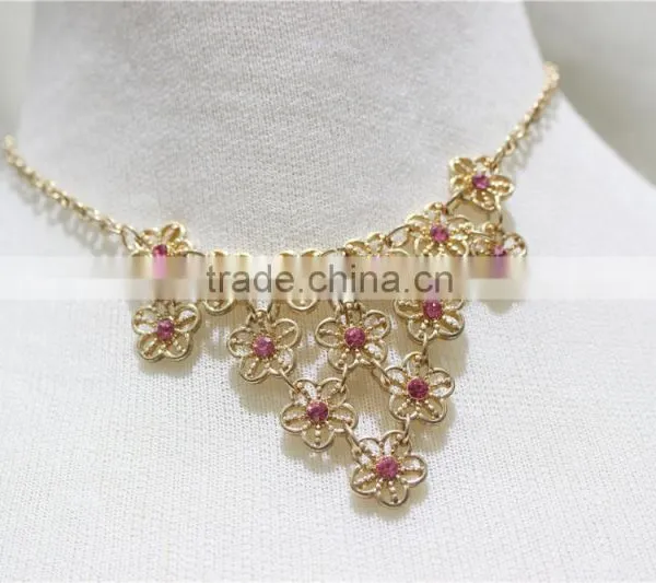 Gold Tiny Flowers W/Rose Diamond Jump-Ring Connected Necklace Simple Chain Gold Necklace2016 Fashion Style Wholesale photo-2