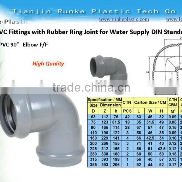 PVC Pipe Fittings With Rubber Ring Joint for Water Supply