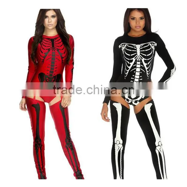 Sexy Women Halloween Scary Skeleton Tight Leotard Costume With Sock photo-3