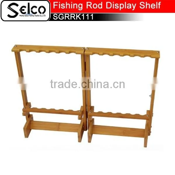 Folding Bamboo Fishing Rod Display Rack of 12pcs, Fishing Gear Shelf photo-2