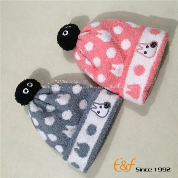 Fashion Fluffy Knitted Hat Scarf With Embroidery Logo photo-2
