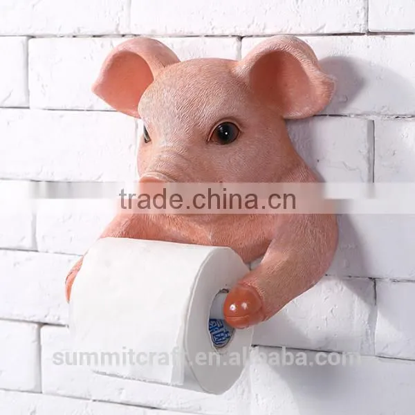 Resin Pink Pig Bust Funny Animal Toilet Paper Holder photo-2